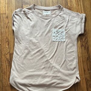 Womens Tan Shirt with Lace Pocket